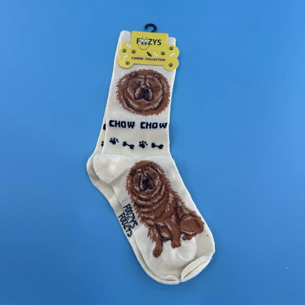 Foozys Chow Chow Dog Crew Socks Cream Canine Collection Size 9–11 New